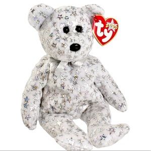 🆕 Beanie Baby White & Holographic Silver Stars Beginnings NWT